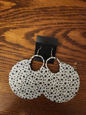 White Star-Print Drop Hoop Earrings for Women